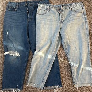 GAP & Old Navy Women's Boyfriend Distressed Jeans - Dark Blue and Light Blue